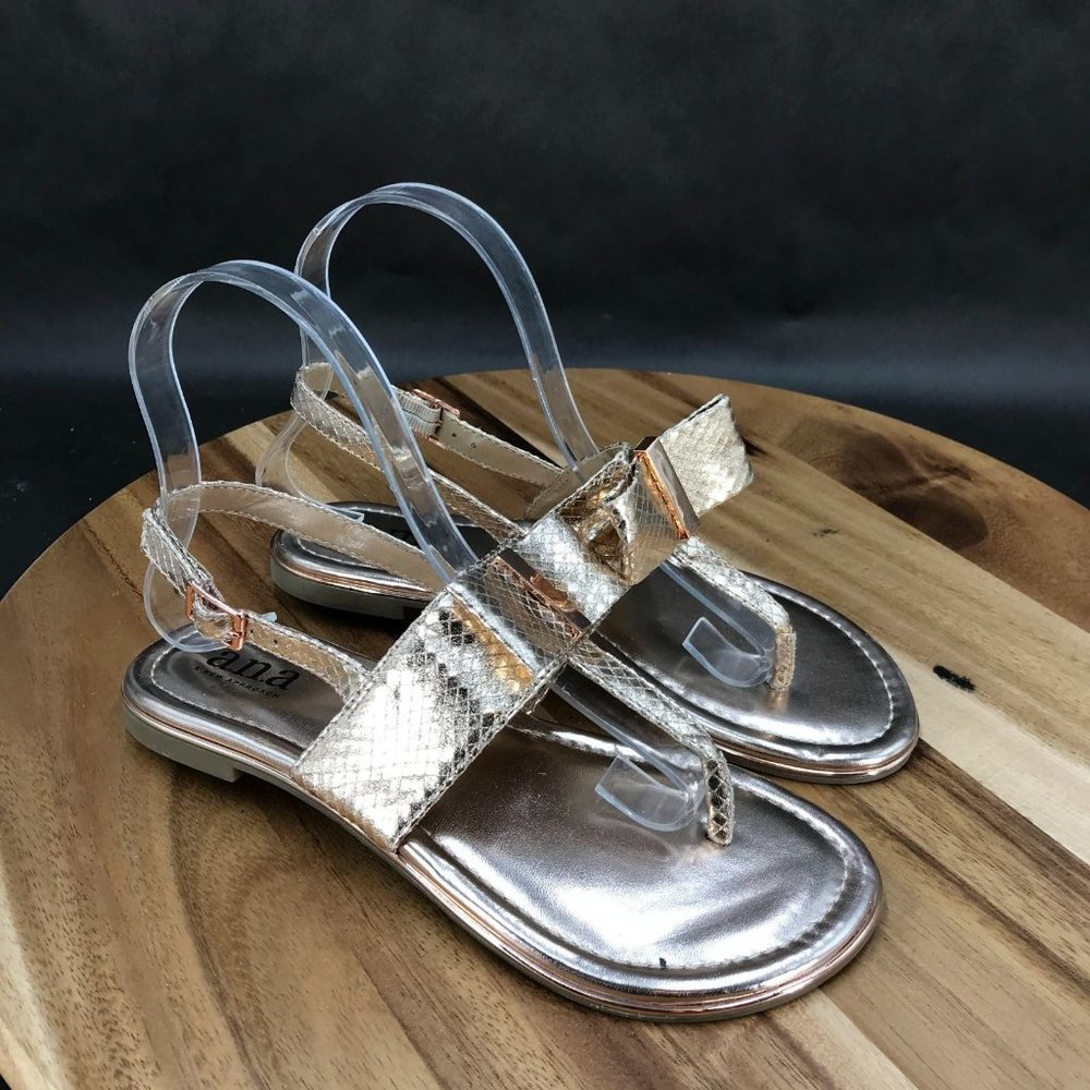 a.n.a Gold Snake Slingback Adjustable T Strap Sandals Womens Size 6 M